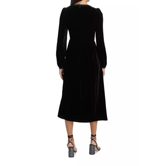 Saloni Camille Bow Embellished Velvet Midi Dress - Picture 3 of 5